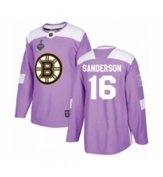 Youth Boston Bruins #16 Derek Sanderson Authentic Purple Fights Cancer Practice 2019 Stanley Cup Final Bound Hockey Jersey