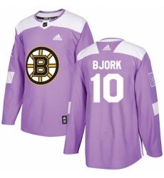Men's Adidas Boston Bruins #10 Anders Bjork Authentic Purple Fights Cancer Practice NHL Jersey