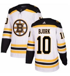 Men's Adidas Boston Bruins #10 Anders Bjork Authentic White Away NHL Jersey