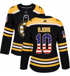 Women's Adidas Boston Bruins #10 Anders Bjork Authentic Black USA Flag Fashion NHL Jersey