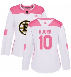 Women's Adidas Boston Bruins #10 Anders Bjork Authentic White/Pink Fashion NHL Jersey