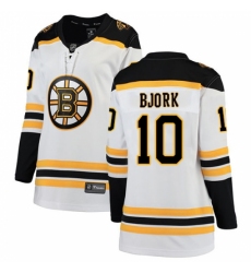 Women's Boston Bruins #10 Anders Bjork Authentic White Away Fanatics Branded Breakaway NHL Jersey