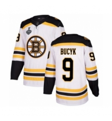 Men's Boston Bruins #9 Johnny Bucyk Authentic White Away 2019 Stanley Cup Final Bound Hockey Jersey