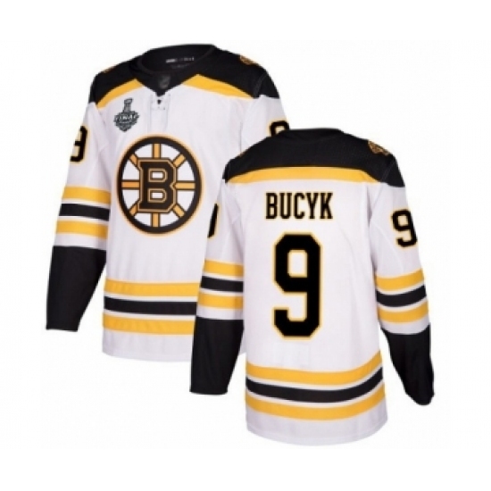 Men's Boston Bruins #9 Johnny Bucyk Authentic White Away 2019 Stanley Cup Final Bound Hockey Jersey Men's Boston Bruins #9 Johnny Bucyk Authentic White Away 2019 Stanley Cup Final Bound Hockey Jersey