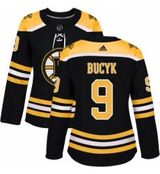 Women's Adidas Boston Bruins #9 Johnny Bucyk Authentic Black Home NHL Jersey