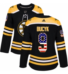 Women's Adidas Boston Bruins #9 Johnny Bucyk Authentic Black USA Flag Fashion NHL Jersey