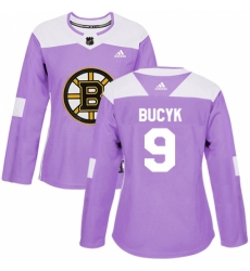 Women's Adidas Boston Bruins #9 Johnny Bucyk Authentic Purple Fights Cancer Practice NHL Jersey