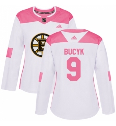 Women's Adidas Boston Bruins #9 Johnny Bucyk Authentic White/Pink Fashion NHL Jersey
