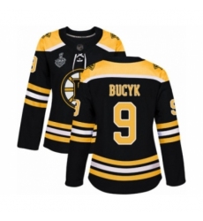 Women's Boston Bruins #9 Johnny Bucyk Authentic Black Home 2019 Stanley Cup Final Bound Hockey Jersey