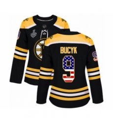 Women's Boston Bruins #9 Johnny Bucyk Authentic Black USA Flag Fashion 2019 Stanley Cup Final Bound Hockey Jersey