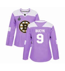 Women's Boston Bruins #9 Johnny Bucyk Authentic Purple Fights Cancer Practice 2019 Stanley Cup Final Bound Hockey Jersey