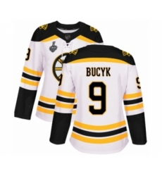 Women's Boston Bruins #9 Johnny Bucyk Authentic White Away 2019 Stanley Cup Final Bound Hockey Jersey