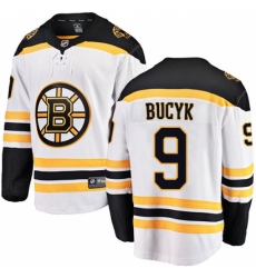 Youth Boston Bruins #9 Johnny Bucyk Authentic White Away Fanatics Branded Breakaway NHL Jersey