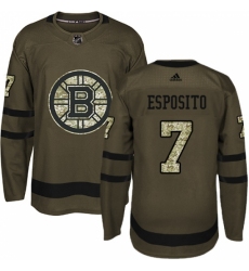 Men's Adidas Boston Bruins #7 Phil Esposito Authentic Green Salute to Service NHL Jersey