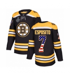 Men's Boston Bruins #7 Phil Esposito Authentic Black USA Flag Fashion 2019 Stanley Cup Final Bound Hockey Jersey