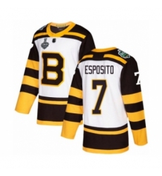 Men's Boston Bruins #7 Phil Esposito Authentic White Winter Classic 2019 Stanley Cup Final Bound Hockey Jersey