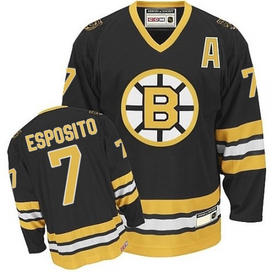 Men's CCM Boston Bruins #7 Phil Esposito Premier Black/Gold Throwback NHL Jersey Men's CCM Boston Bruins #7 Phil Esposito Premier Black/Gold Throwback NHL Jersey