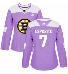 Women's Adidas Boston Bruins #7 Phil Esposito Authentic Purple Fights Cancer Practice NHL Jersey