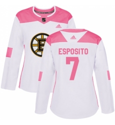 Women's Adidas Boston Bruins #7 Phil Esposito Authentic White/Pink Fashion NHL Jersey