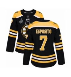 Women's Boston Bruins #7 Phil Esposito Authentic Black Home 2019 Stanley Cup Final Bound Hockey Jersey