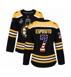 Women's Boston Bruins #7 Phil Esposito Authentic Black USA Flag Fashion 2019 Stanley Cup Final Bound Hockey Jersey