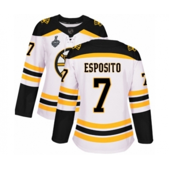 Women's Boston Bruins #7 Phil Esposito Authentic White Away 2019 Stanley Cup Final Bound Hockey Jersey Women's Boston Bruins #7 Phil Esposito Authentic White Away 2019 Stanley Cup Final Bound Hockey Jersey
