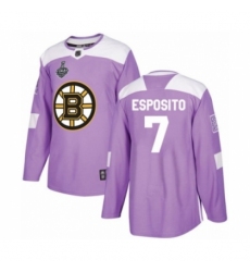 Youth Boston Bruins #7 Phil Esposito Authentic Purple Fights Cancer Practice 2019 Stanley Cup Final Bound Hockey Jersey