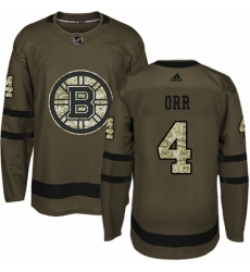 Men's Adidas Boston Bruins #4 Bobby Orr Authentic Green Salute to Service NHL Jersey