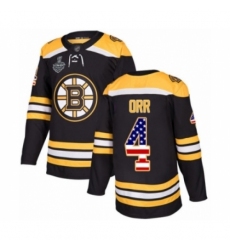 Men's Boston Bruins #4 Bobby Orr Authentic Black USA Flag Fashion 2019 Stanley Cup Final Bound Hockey Jersey