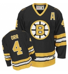 Men's CCM Boston Bruins #4 Bobby Orr Authentic Black/Gold Throwback NHL Jersey