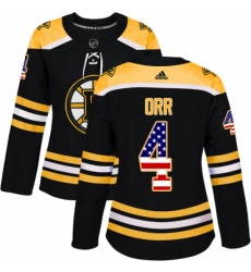 Women's Adidas Boston Bruins #4 Bobby Orr Authentic Black USA Flag Fashion NHL Jersey