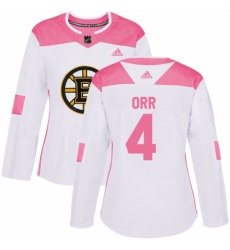 Women's Adidas Boston Bruins #4 Bobby Orr Authentic White/Pink Fashion NHL Jersey