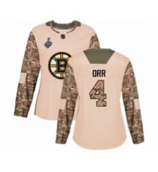 Women's Boston Bruins #4 Bobby Orr Authentic Camo Veterans Day Practice 2019 Stanley Cup Final Bound Hockey Jersey