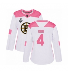 Women's Boston Bruins #4 Bobby Orr Authentic White Pink Fashion 2019 Stanley Cup Final Bound Hockey Jersey