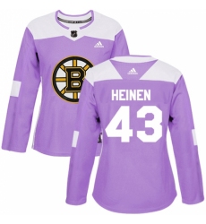 Women's Adidas Boston Bruins #43 Danton Heinen Authentic Purple Fights Cancer Practice NHL Jersey