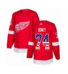 Men's Detroit Red Wings #74 Madison Bowey Authentic Red USA Flag Fashion Hockey Jersey