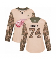 Women's Detroit Red Wings #74 Madison Bowey Authentic Camo Veterans Day Practice Hockey Jersey