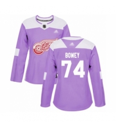 Women's Detroit Red Wings #74 Madison Bowey Authentic Purple Fights Cancer Practice Hockey Jersey