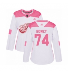 Women's Detroit Red Wings #74 Madison Bowey Authentic White Pink Fashion Hockey Jersey