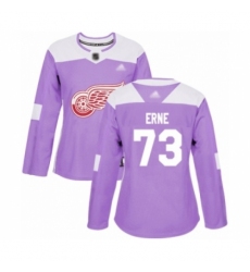 Women's Detroit Red Wings #73 Adam Erne Authentic Purple Fights Cancer Practice Hockey Jersey