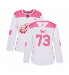 Women's Detroit Red Wings #73 Adam Erne Authentic White Pink Fashion Hockey Jersey