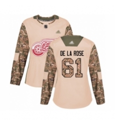 Women's Detroit Red Wings #61 Jacob de la Rose Authentic Camo Veterans Day Practice Hockey Jersey