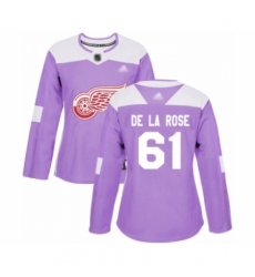 Women's Detroit Red Wings #61 Jacob de la Rose Authentic Purple Fights Cancer Practice Hockey Jersey