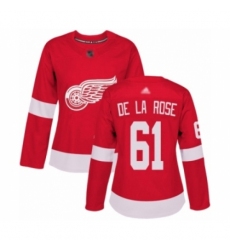 Women's Detroit Red Wings #61 Jacob de la Rose Authentic Red Home Hockey Jersey