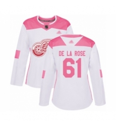 Women's Detroit Red Wings #61 Jacob de la Rose Authentic White Pink Fashion Hockey Jersey