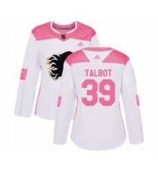 Women's Calgary Flames #39 Cam Talbot Authentic White Pink Fashion Hockey Jersey