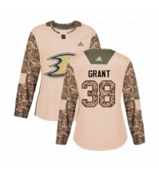 Women's Anaheim Ducks #38 Derek Grant Authentic Camo Veterans Day Practice Hockey Jersey