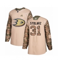 Men's Anaheim Ducks #31 Anthony Stolarz Authentic Camo Veterans Day Practice Hockey Jersey