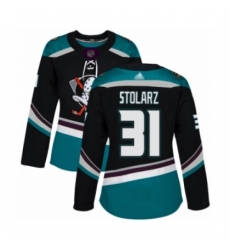 Women's Anaheim Ducks #31 Anthony Stolarz Authentic Black  Teal Alternate Hockey Jersey
