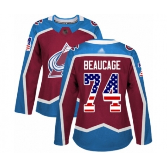 Women's Colorado Avalanche #74 Alex Beaucage Authentic Burgundy Red USA Flag Fashion Hockey Jersey Women's Colorado Avalanche #74 Alex Beaucage Authentic Burgundy Red USA Flag Fashion Hockey Jersey